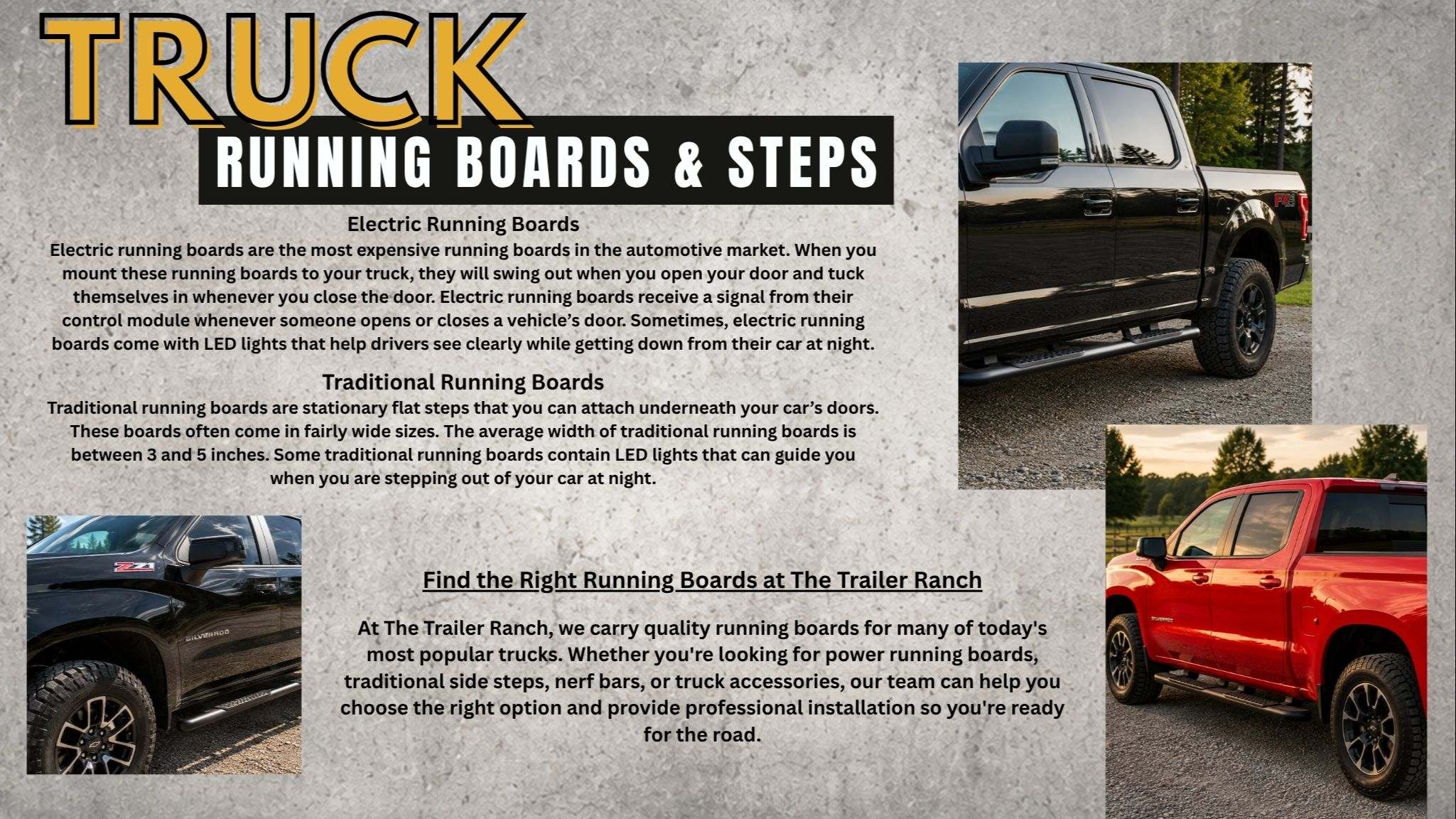Pickup truck with premium running boards professionally installed by The Trailer Ranch in Ozark, MO serving Springfield and surrounding areas.